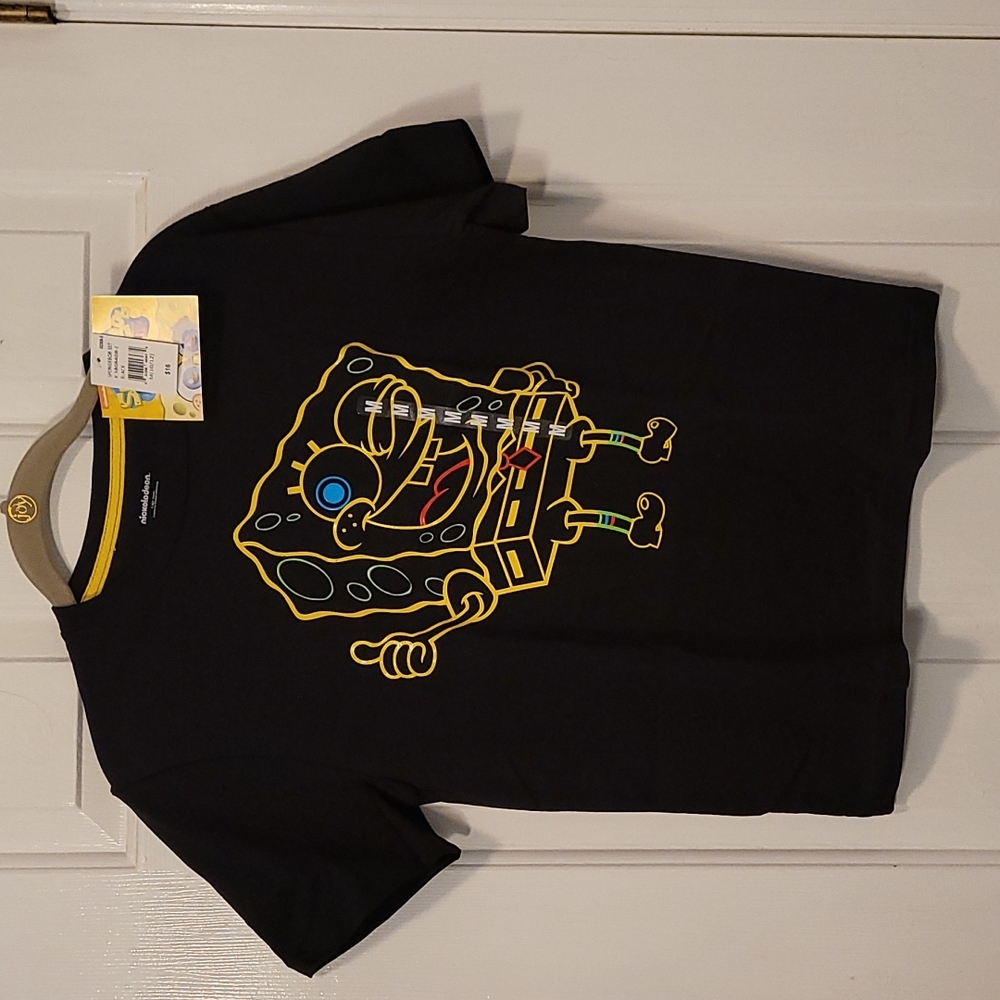 Boys black t-shirt with neon SpongeBob size 10/12